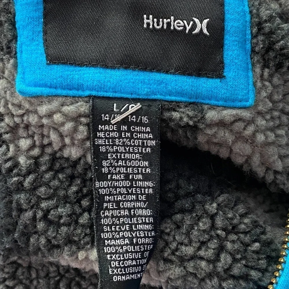 HURLEY Blue Plush Lined Full Zip Sweatshirt